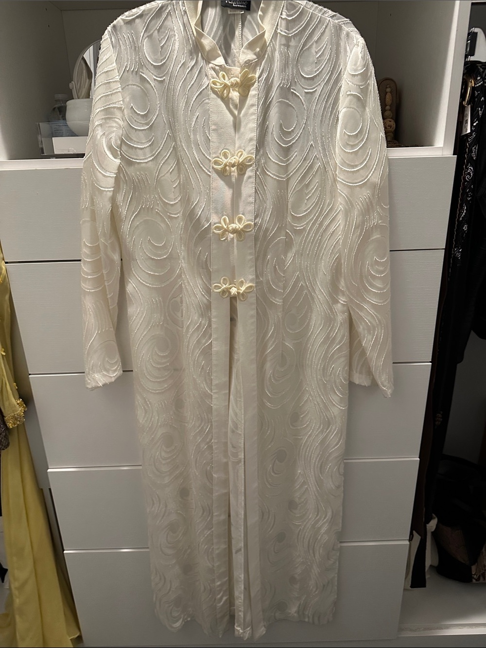 Vintage Sheer Embroidered Long Robe with frog closures
